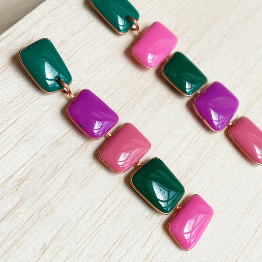 Abbie | Pink Green Purple Dangle Earrings