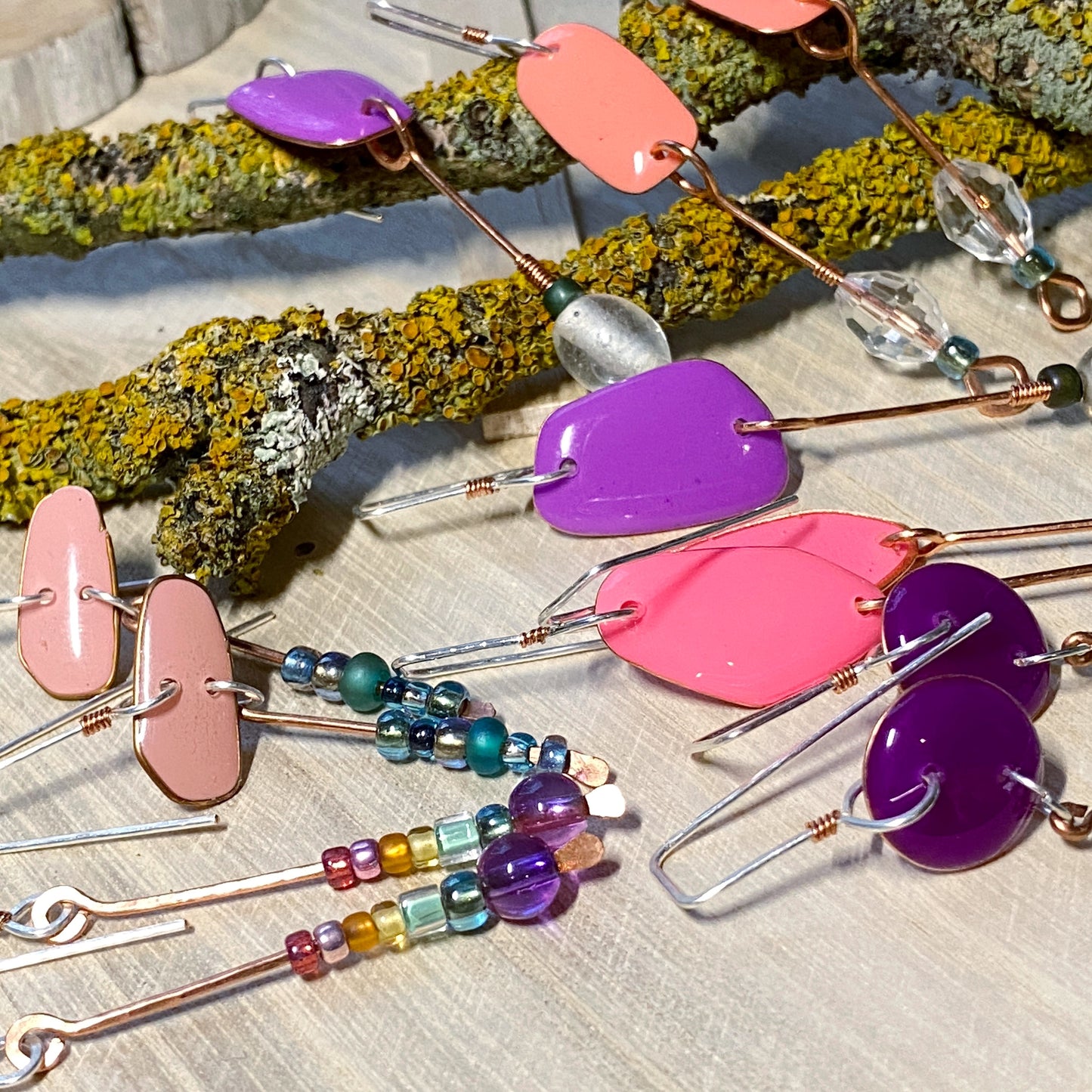 Beaded Drop Earrings | Bright Pink & Purple