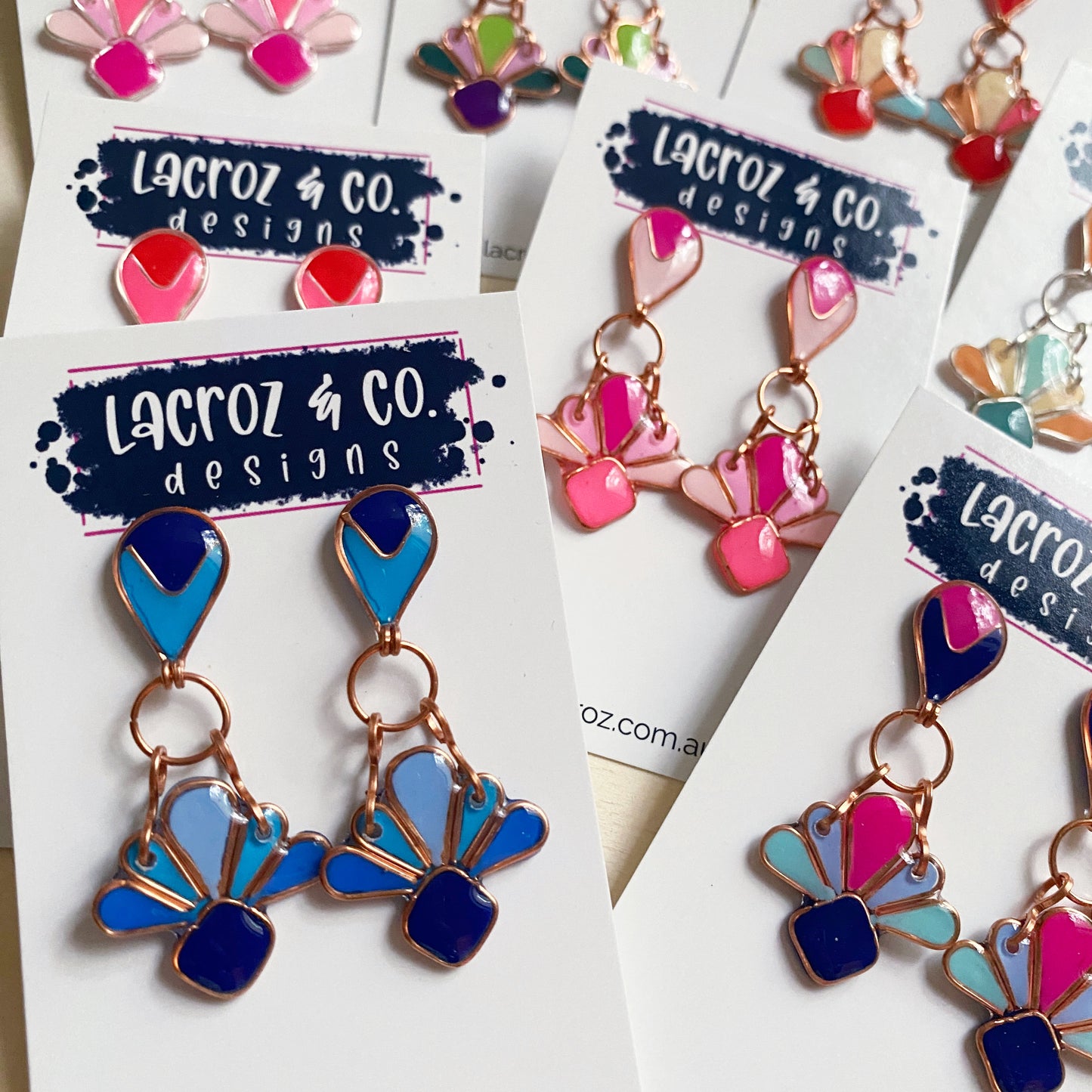 Art Deco Dangle Earrings | Pink and Blue