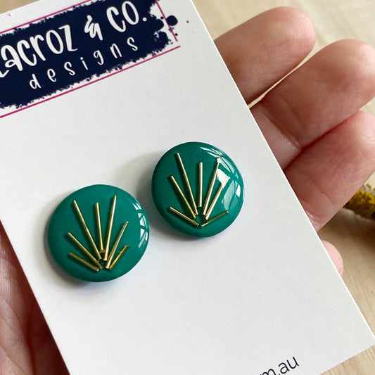 Art Deco Stud Earrings | Emerald Green