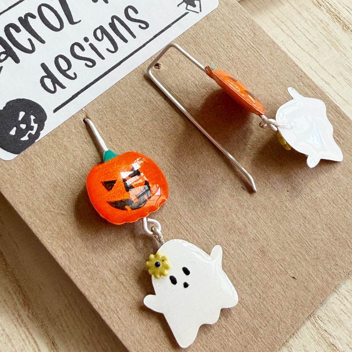 Halloween | Floral Ghost & Pumpkin Earrings (yellow)