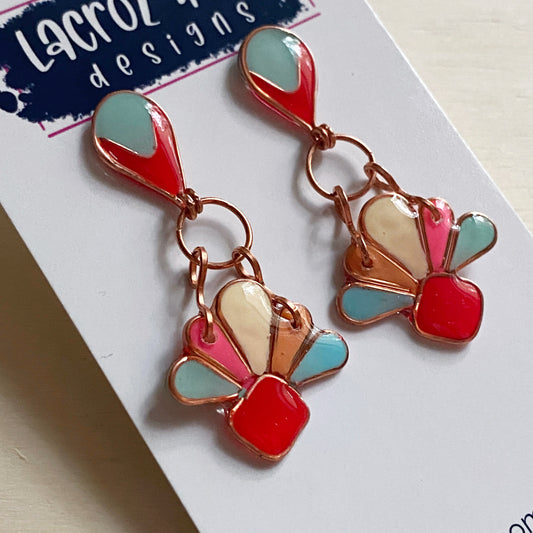 Art Deco Dangle Earrings | Red and Turquoise