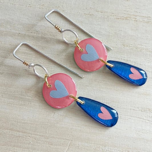 Heart Drop Earrings | Peach and Blue