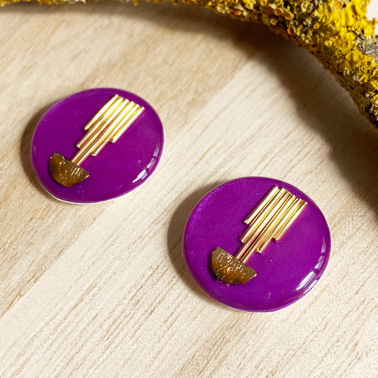 Art Deco Stud Earrings | Purple