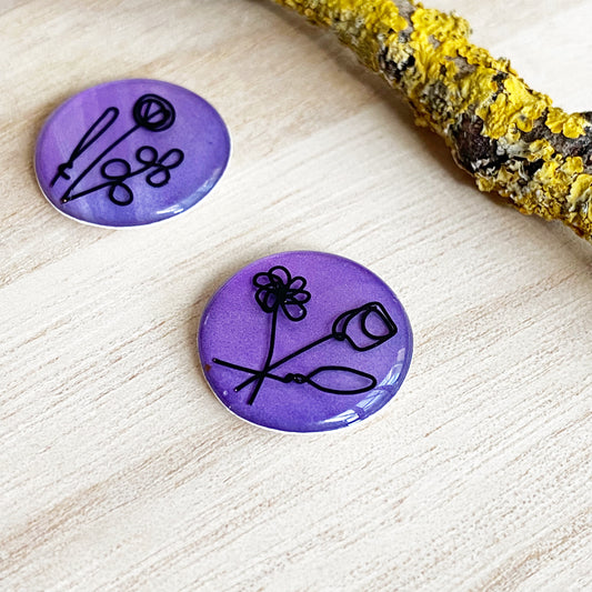 Floral Wire Art Earrings | Purple