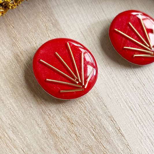 Art Deco Stud Earrings | Red