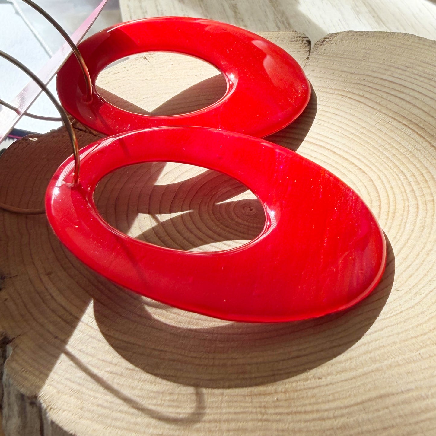 Oval Hoop Earrings | Red