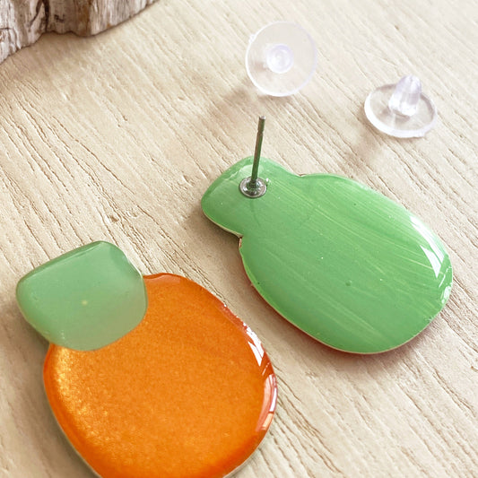 Lacroz Creations Earrings Elsa | Orange Green Organic Square Stud Earrings