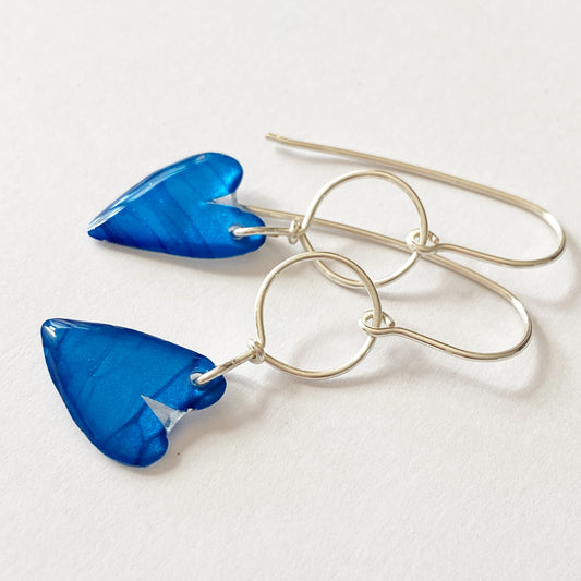 Avery | Small Heart Dangle Earrings | Blue