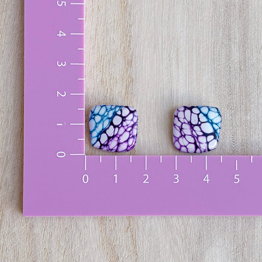 Medium Stud Earrings | White Purple and Black
