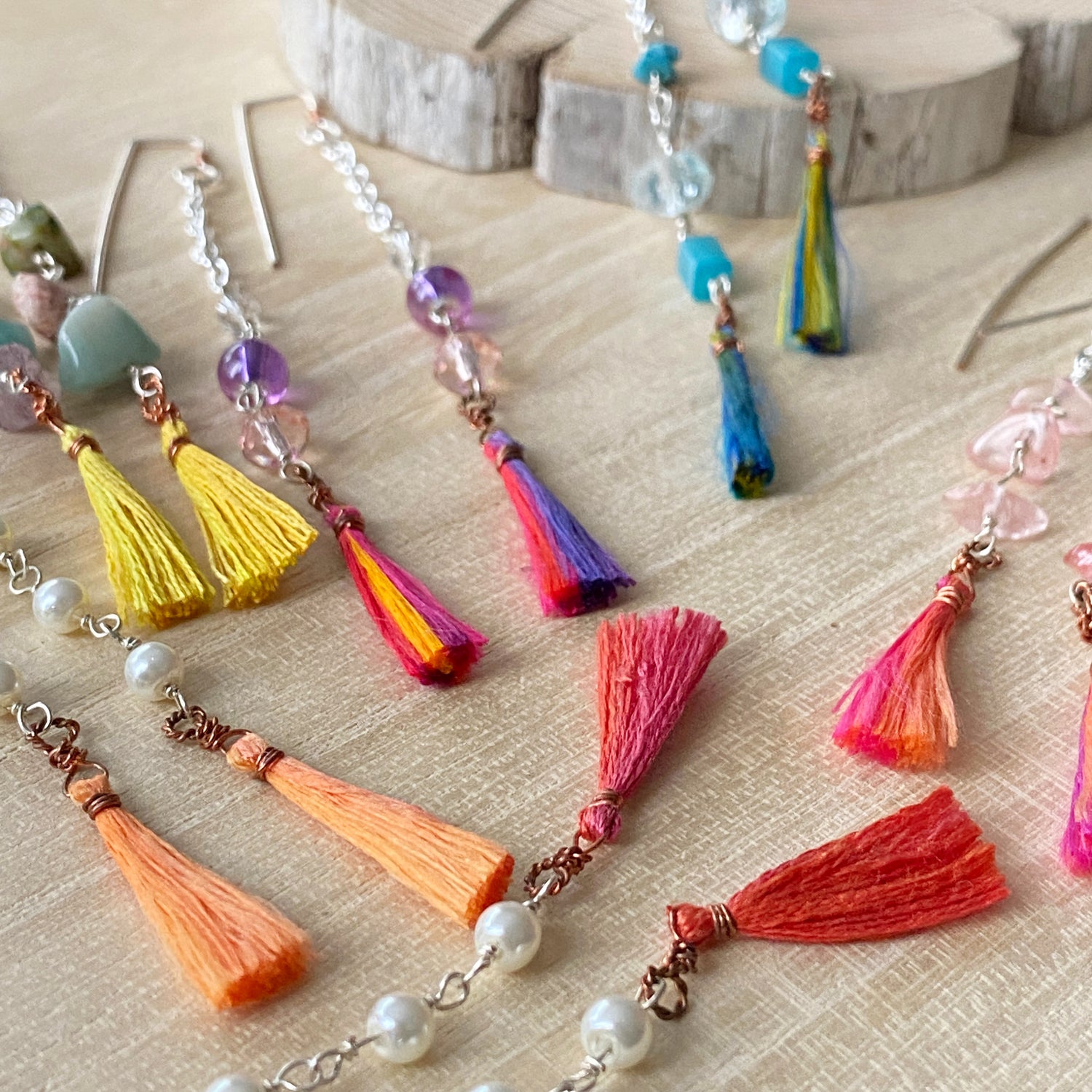 colourful long tassel chain earrings