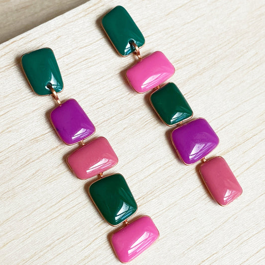Abbie | Pink Green Purple Dangle Earrings