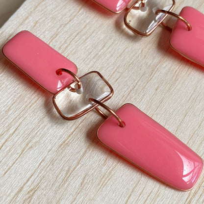 Pink resin and copper statement earrings
