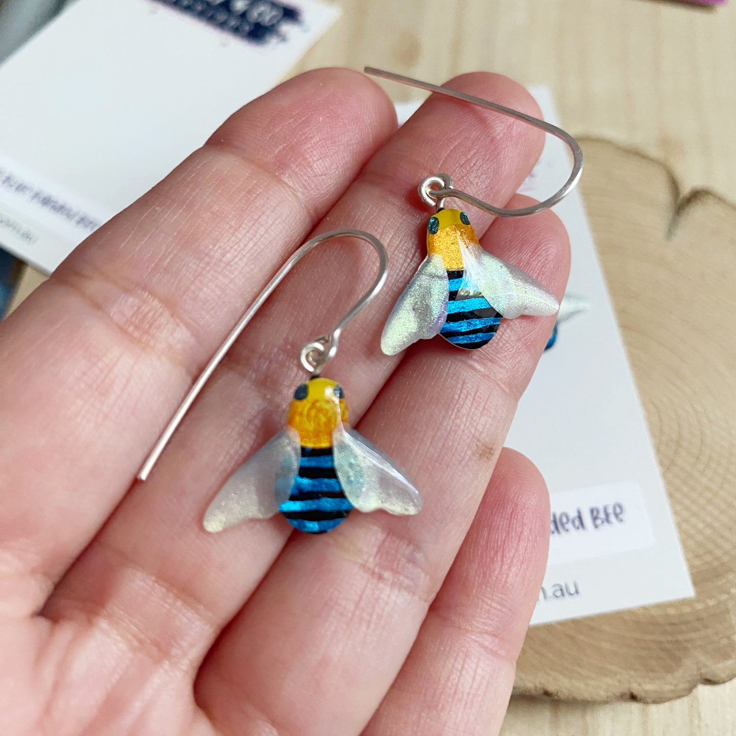 Australian Blue Banded Bee Earrings | mini size