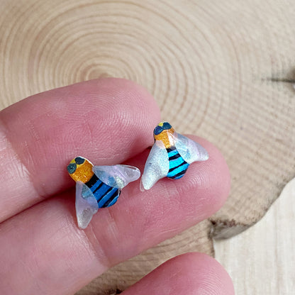 Australian Blue Banded Bee Earrings | mini stud