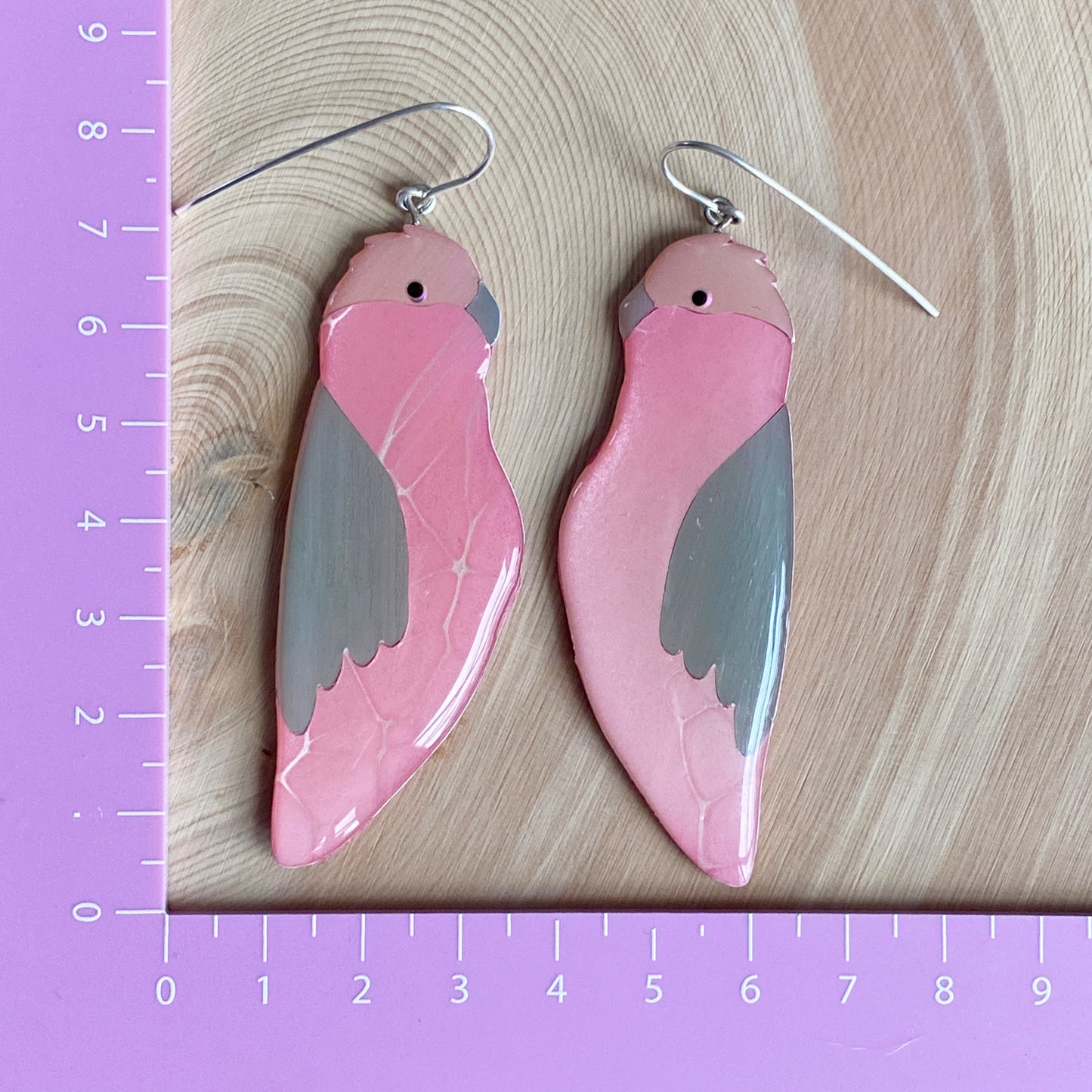 Pink & Grey Galah Earrings | grand size