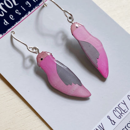 Pink & Grey Galah Bird Earrings | mini size