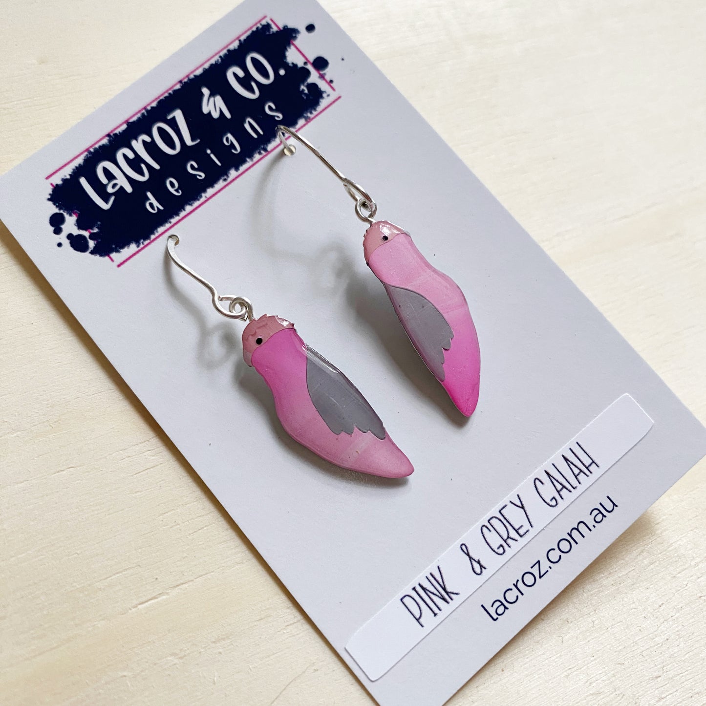 Pink & Grey Galah Bird Earrings | mini size