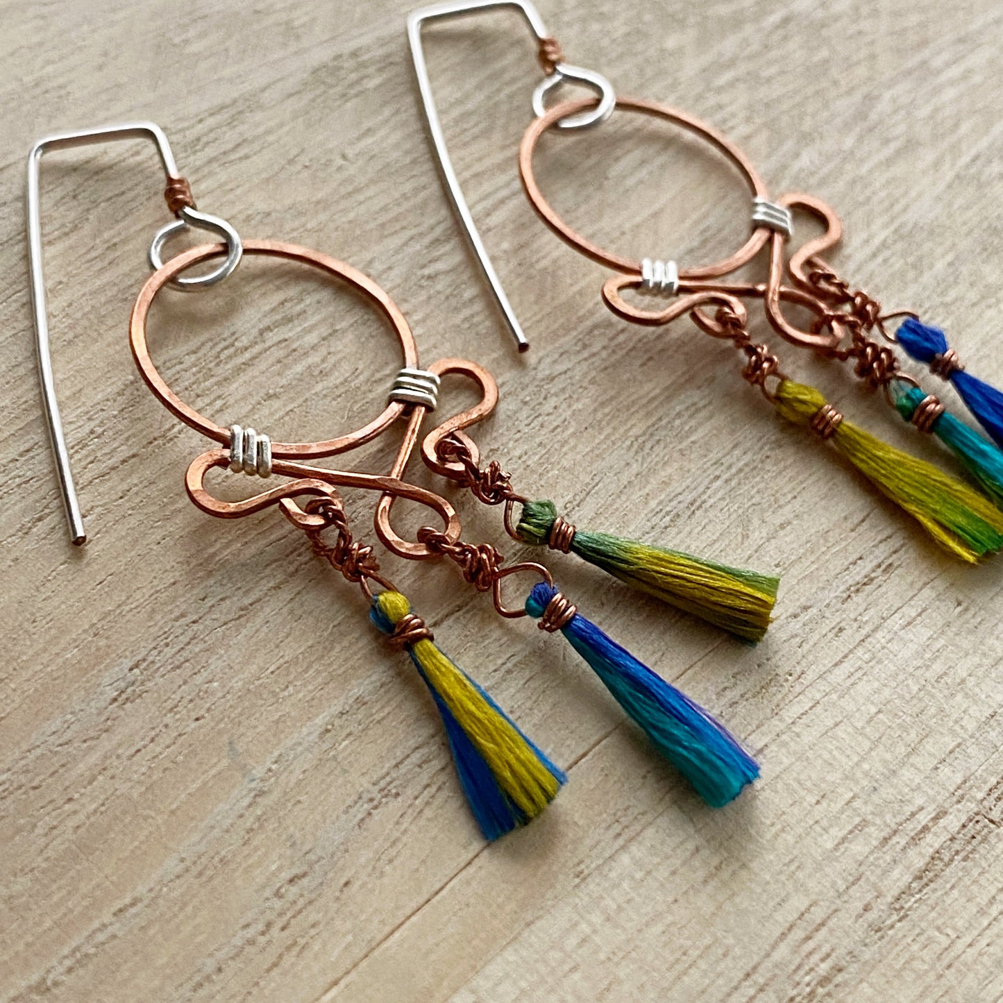 Dream Catcher Earrings | Blue Green Tassel Drop