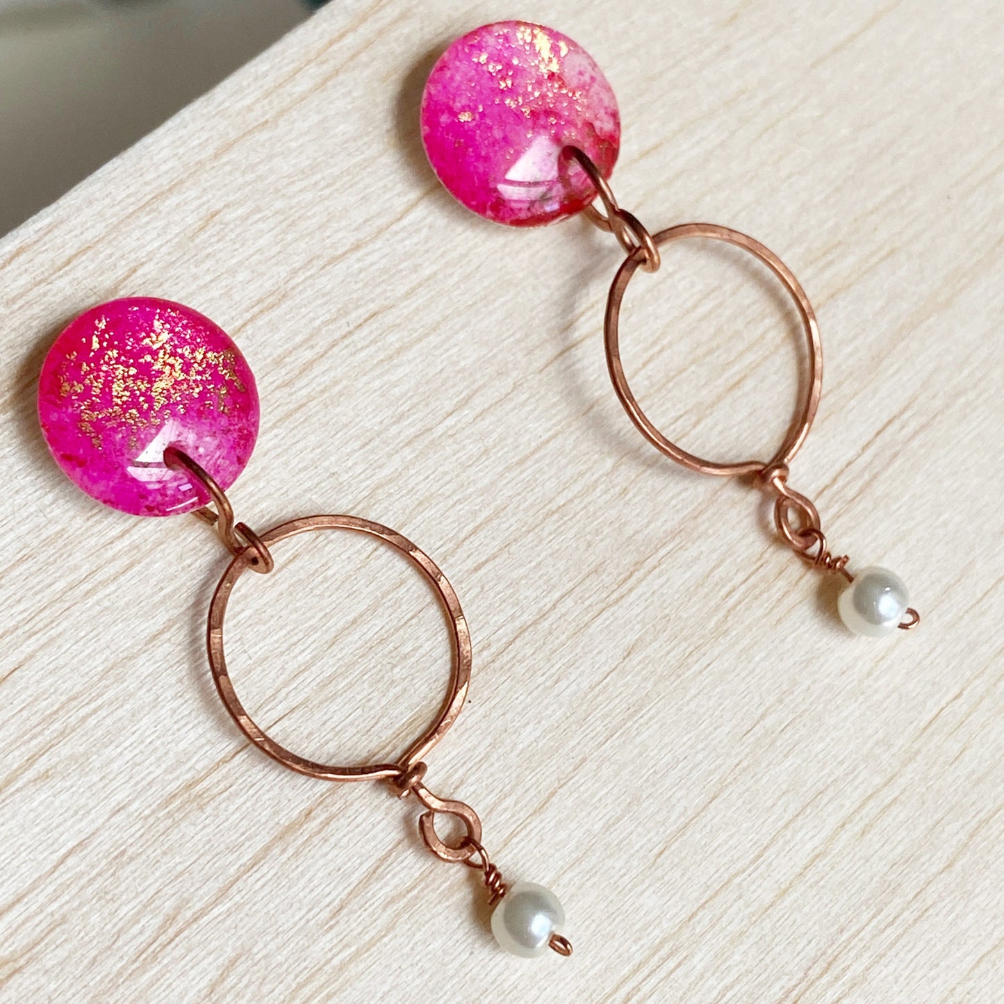 Capri | Pink Copper Hoop Dangle Earrings