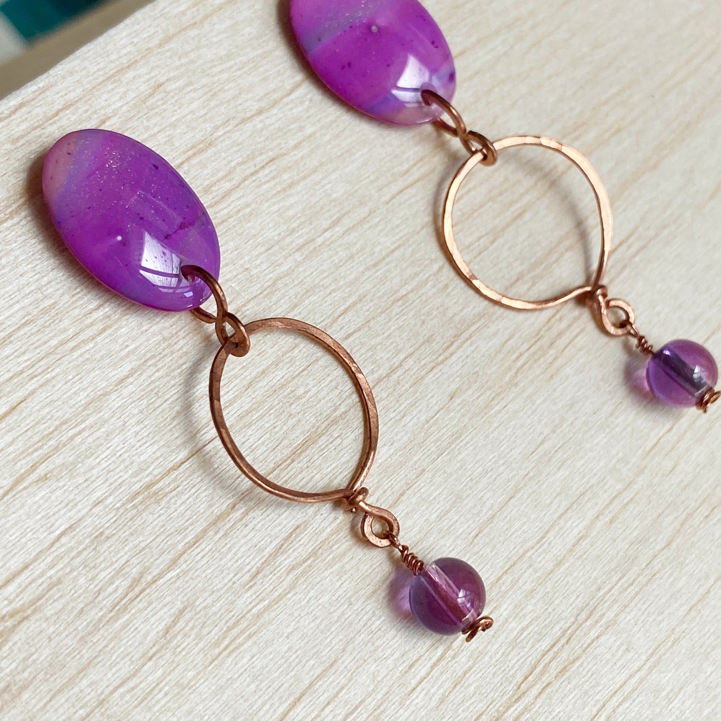 Capri | Purple Copper Hoop Dangle Earrings