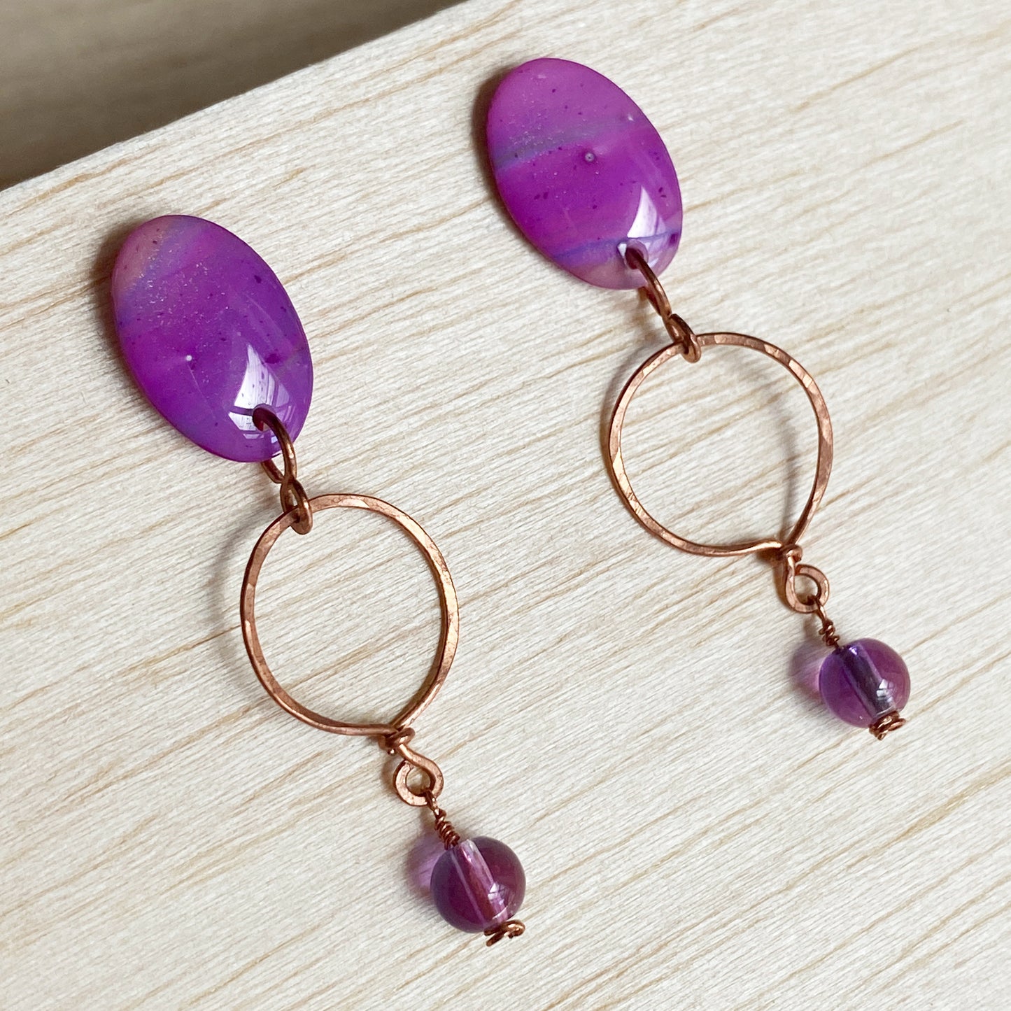 Capri | Purple Copper Hoop Dangle Earrings