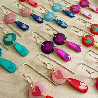 Heart Drop Earrings | Pink and Red