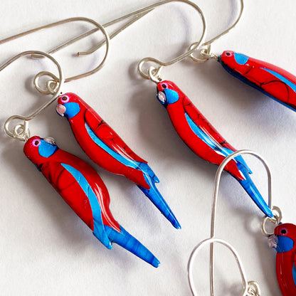 Crimson Rosella Bird Earrings | mini size