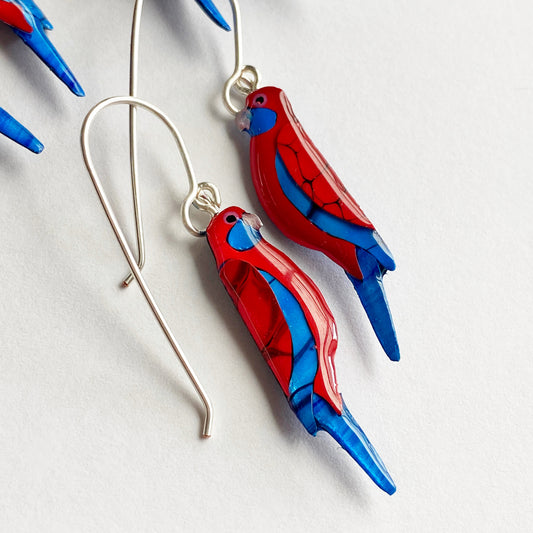 Crimson Rosella Bird Earrings | mini size