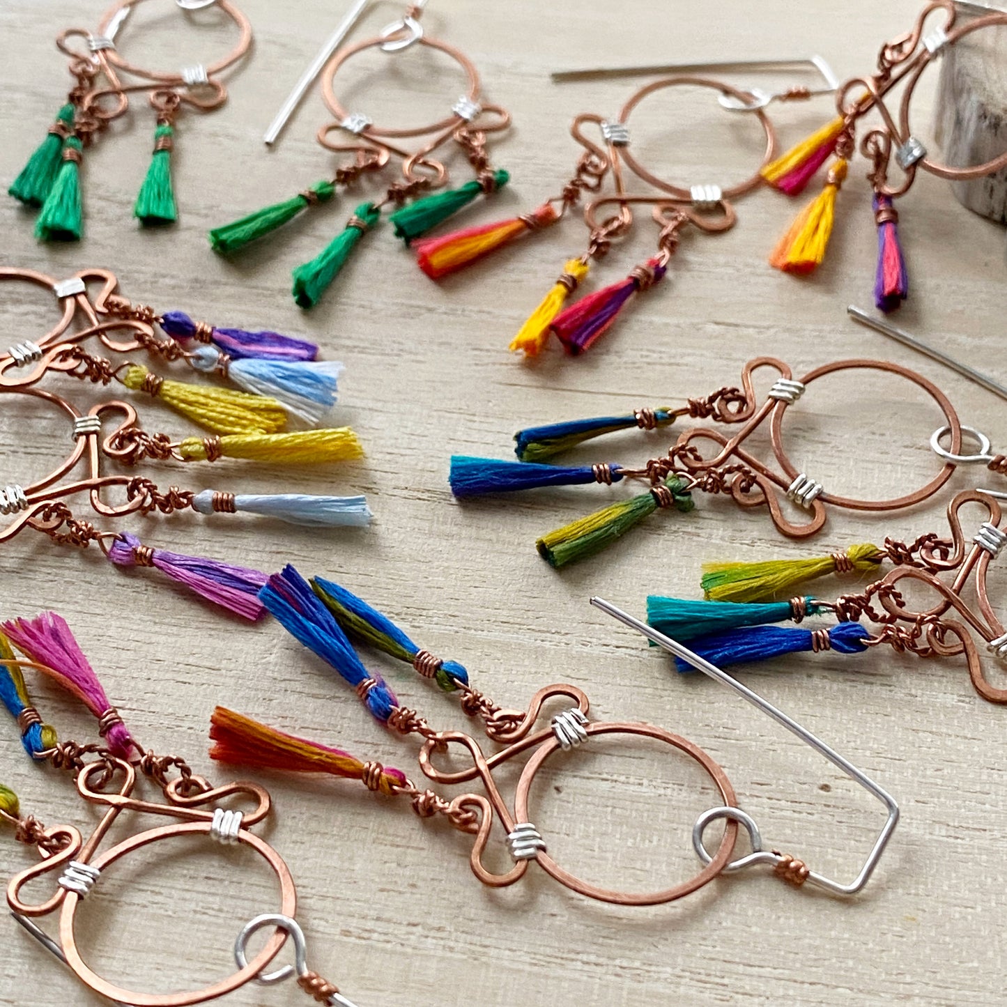 Dream Catcher Earrings | Multi-coloured Tassel Drop