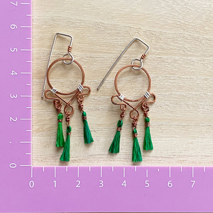 Dream Catcher Earrings | Emerald Green Tassel Drop