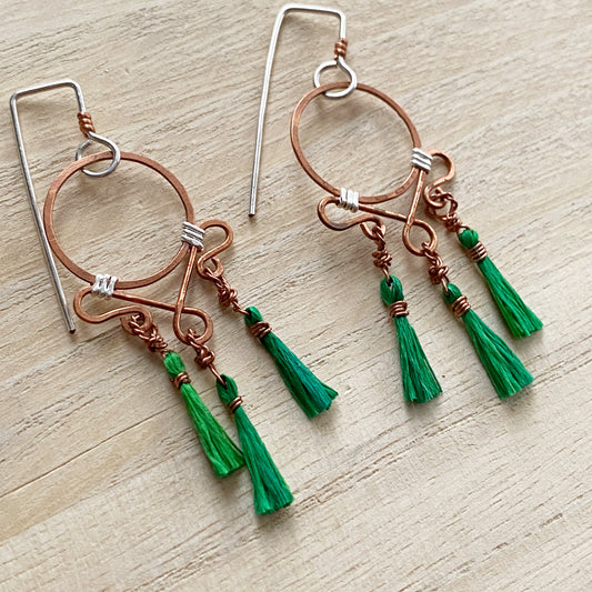 Dream Catcher Earrings | Emerald Green Tassel Drop