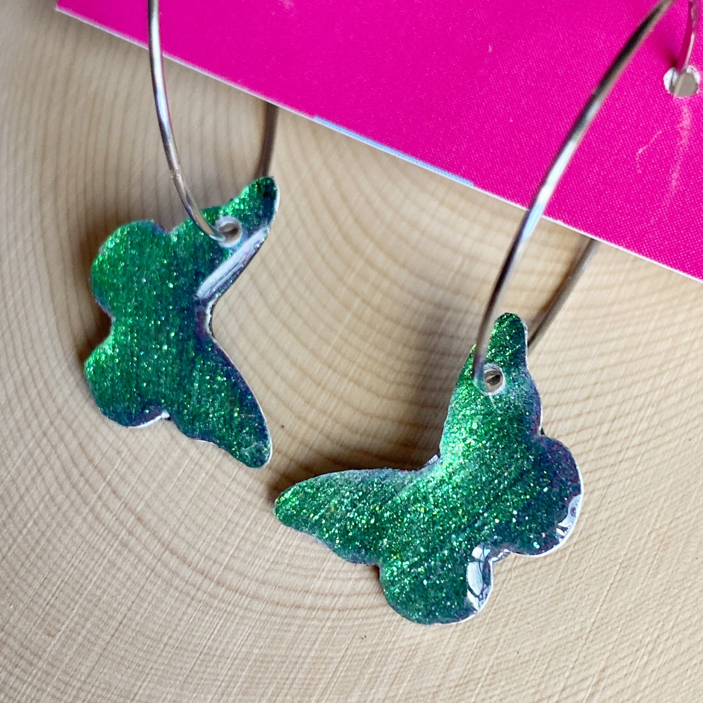 Butterflies | Hoop Earrings | Green-Purple Colour-shift