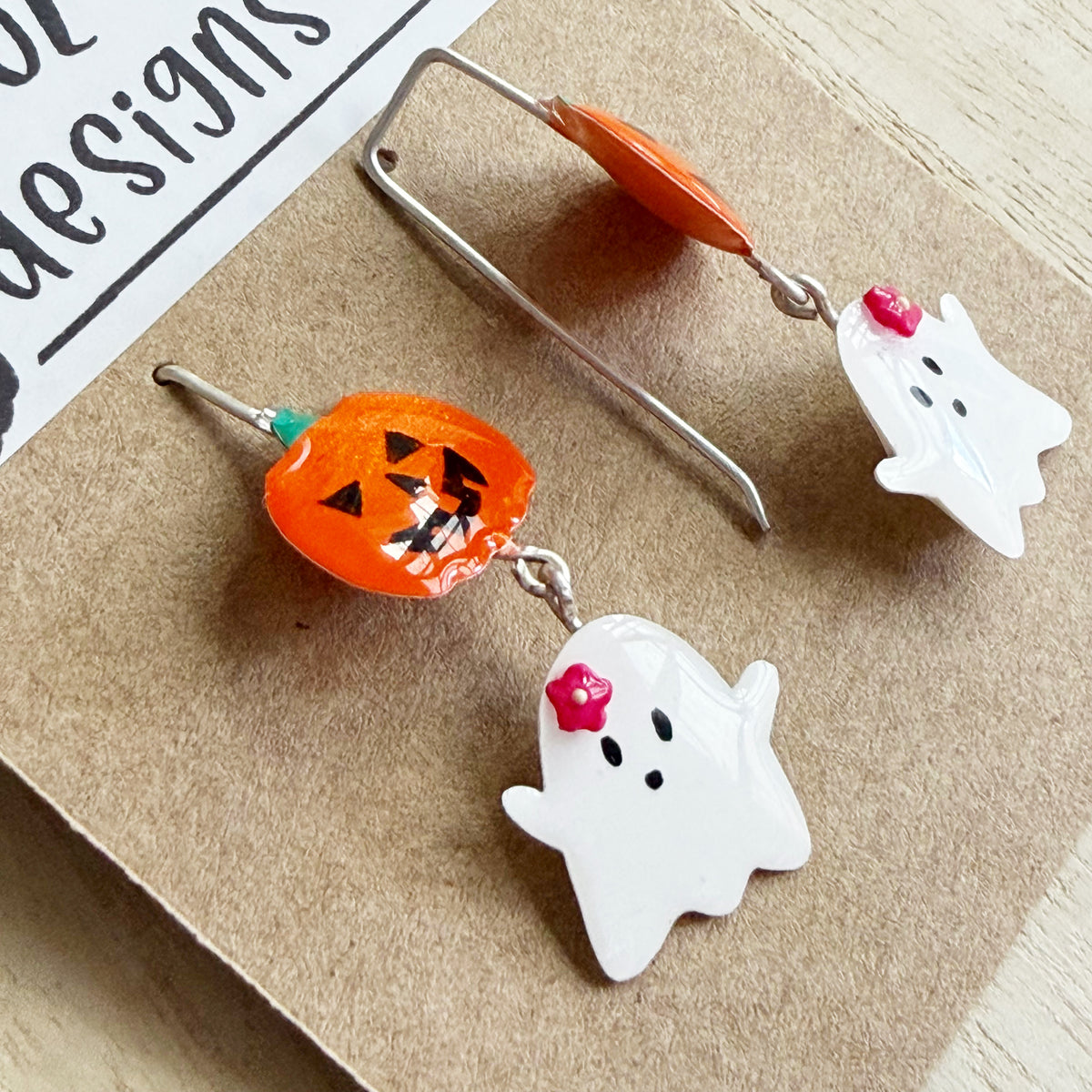 Halloween | Floral Ghost & Pumpkin Earrings (pink)