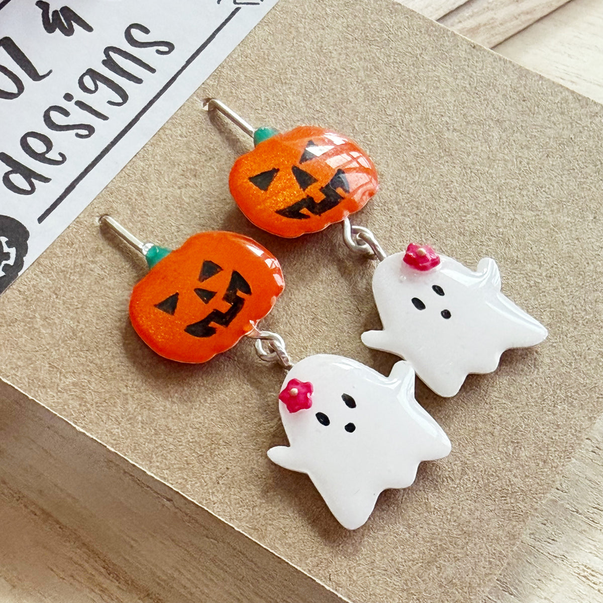 Halloween | Floral Ghost & Pumpkin Earrings (pink)