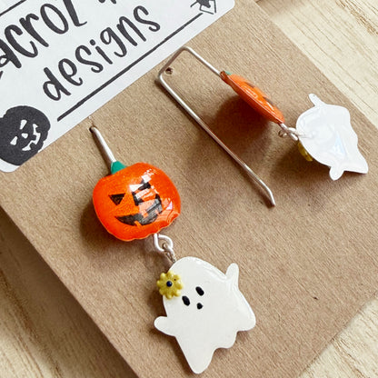 Halloween | Floral Ghost & Pumpkin Earrings (yellow)