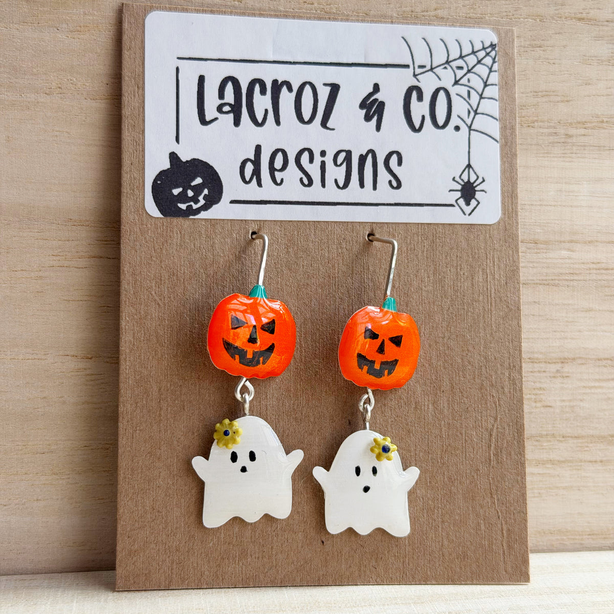Halloween | Floral Ghost & Pumpkin Earrings (yellow)