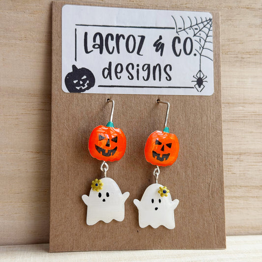 Halloween | Floral Ghost & Pumpkin Earrings (yellow)