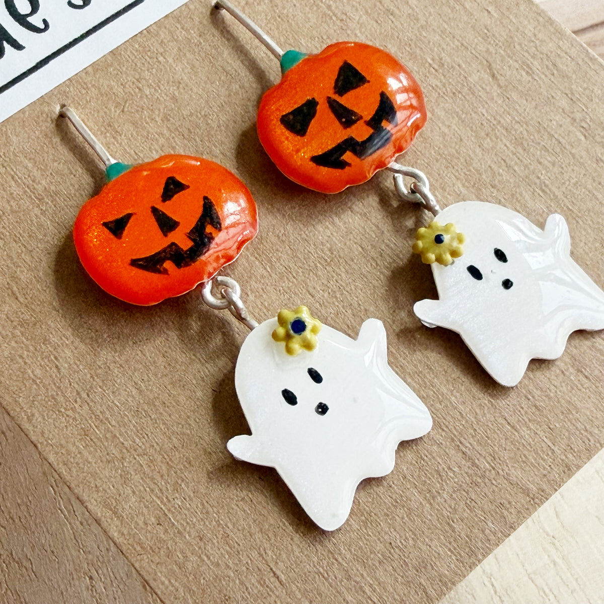 Halloween | Floral Ghost & Pumpkin Earrings (yellow)