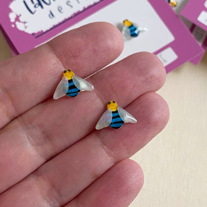 Australian Blue Banded Bee Earrings | mini stud