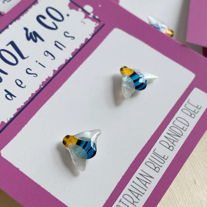 Australian Blue Banded Bee Earrings | mini stud