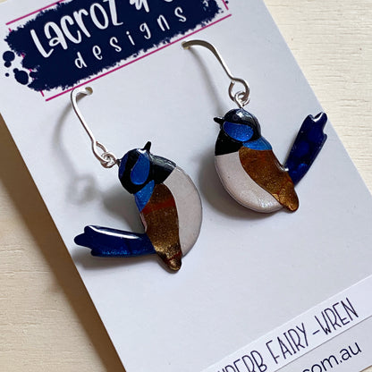 Superb Fairy Wren Bird Earrings | mini size