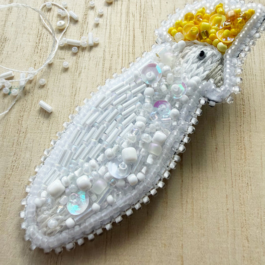 Sulphur Crested Cockatoo | Beaded Brooch