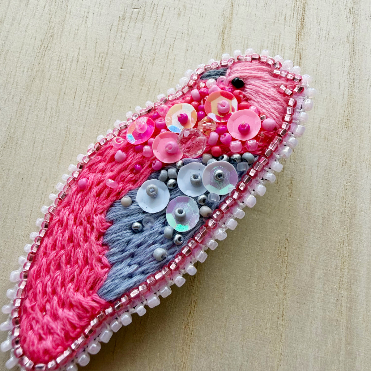 Pink and Grey Galah | Beaded Brooch