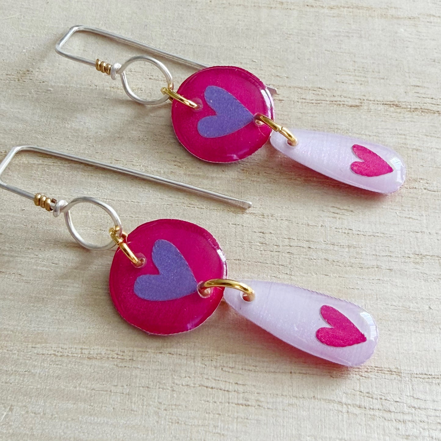 Heart Drop Earrings | Pink and Lavender