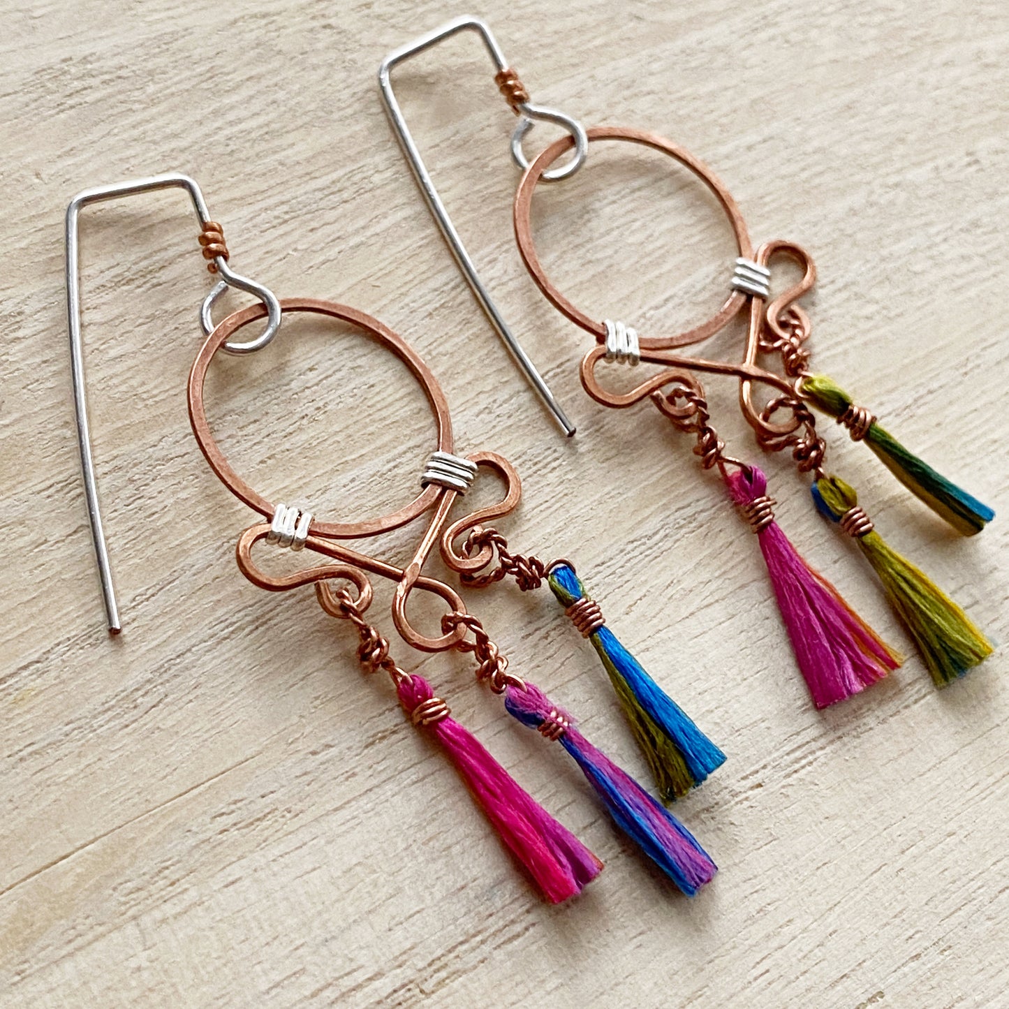 Dream Catcher Earrings | Multi-coloured Tassel Drop