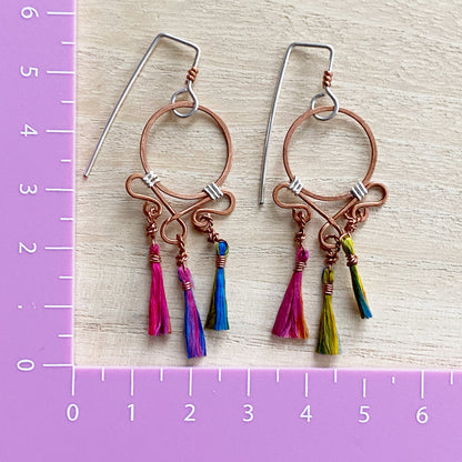 Dream Catcher Earrings | Multi-coloured Tassel Drop