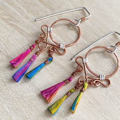 Dream Catcher Earrings | Multi-coloured Tassel Drop