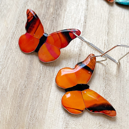 Butterflies | Orange & Black Statement Earrings