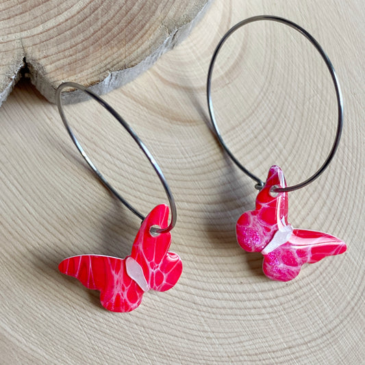 Butterflies | Hoop Earrings | Pink